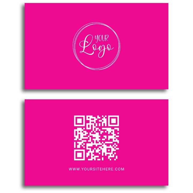 Minimalistischer QR-Code für das  Rosa und Weiß-Lo Visitenkarte (Hot Pink and White Logo Minimalist QR Code Business Card)
