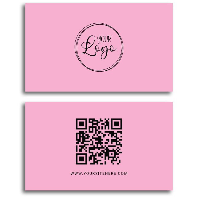 Minimalistischer QR-Code für hellrosa und schwarze Visitenkarte (Light Pink and Black Logo Minimalist QR Code Business Card)