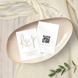 Minimalistischer QR Code Gold Script Wedding RSVP  Einladung