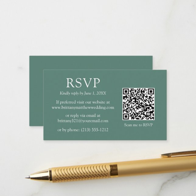 Minimalistischer QR Code Hochzeiten Eukalyptus Gre Begleitkarte (Vorderseite/Rückseite Beispiel)