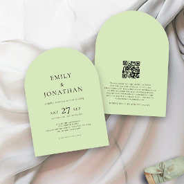 Minimalistischer QR-Code Limone Cream Arch Wedding Einladung