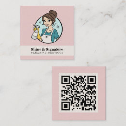 Minimalistischer QR-Code Rosa Reinigungsservice fü Quadratische Visitenkarte