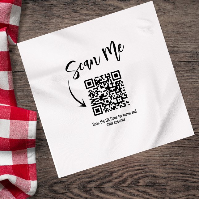 Minimalistischer QR-Code Scan Me Restaurant indivi Serviette (Minimalist restaurant napkin with Scan Me QR code design.)
