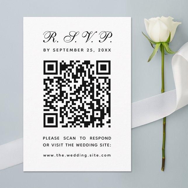 Minimalistischer QR Code Schwarz-Weiß-Einfache Hoc RSVP Karte (Von Creator hochgeladen)