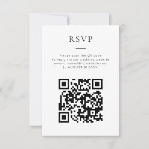 Minimalistischer QR-Code Schwarz-Weiß-Hochzeit RSVP Karte