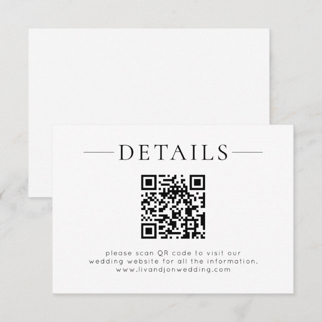 Minimalistischer QR-Code Schwarz-Weiß-Hochzeitsdet Begleitkarte (Vorne/Hinten)
