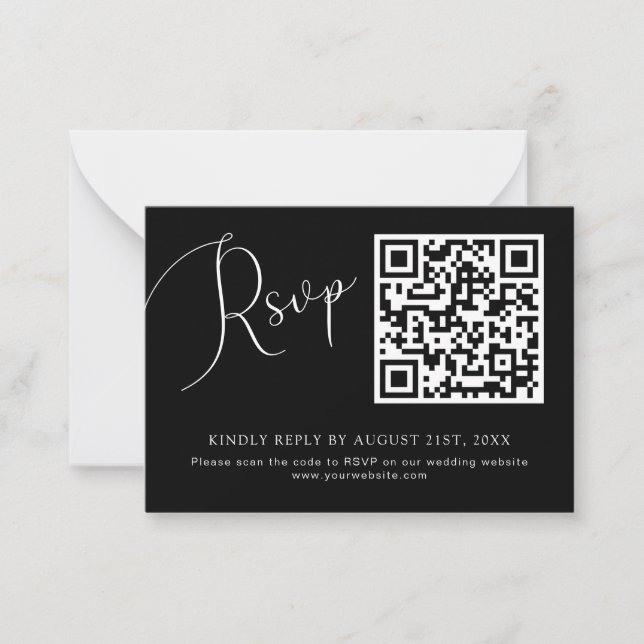 Minimalistischer QR Code Wedding Website RSVP Card Mitteilungskarte (Vorderseite)