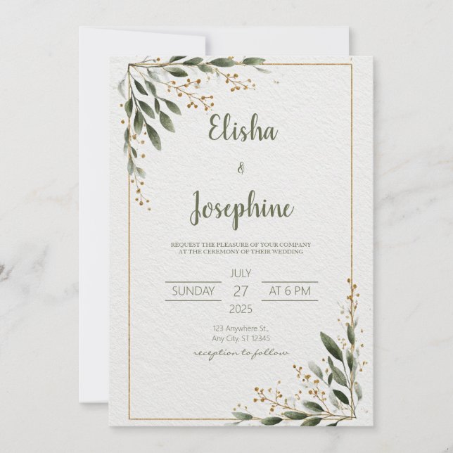 Minimalistischer Rahmen für die Goldgrün-Hochzeit Einladung (Vorderseite)