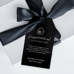 Minimalistischer Real Anwesen Agent Schwarz-weiße Geschenkanhänger