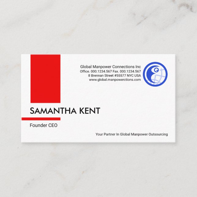 Minimalistischer Red Column Strip Manpower Berater Visitenkarte (Vorderseite)