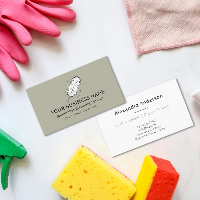Minimalistischer Reinigungsservice Visitenkarte (Minimalist Clean Feather Duster Cleaning Service Business Card)