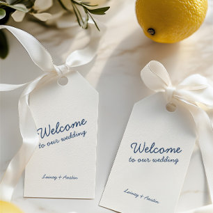 Minimalistischer Retro Blue Wedding-Tag Geschenkanhänger