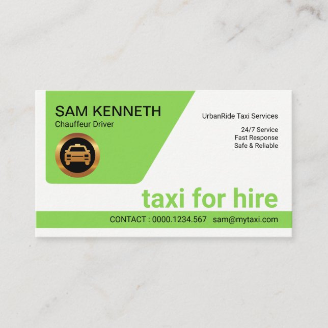 Minimalistischer Retro Green Tab Taxitreiber Visitenkarte (Vorderseite)