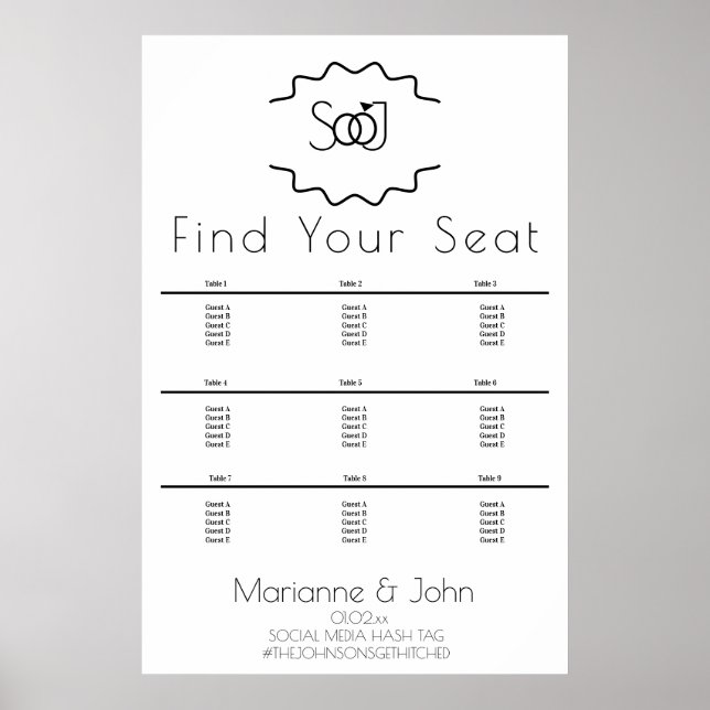 Minimalistischer Ring-Logo-Hochzeitssitzplan Poster (Vorne)