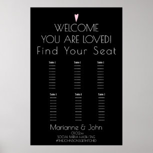 Minimalistischer Romantischer Herz-Hochzeitssitzpl Poster
