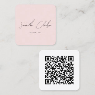 Minimalistischer Rosa handgeschriebener Script QR- Quadratische Visitenkarte