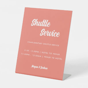 Minimalistischer rosa Korallen-Hochzeits-Shuttle-S Sockelschild