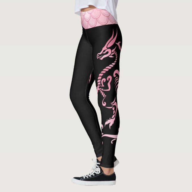 Minimalistischer Rosa Schwarzer Irisierender Drach Leggings (Links)