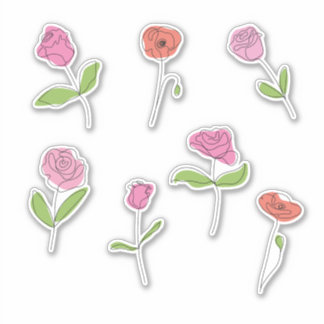 Minimalistischer Rosen- und Mohn-Linienkunst-Stick Aufkleber