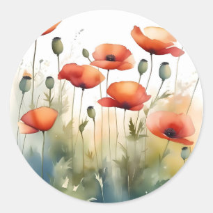 Minimalistischer Roter Mohn Runder Aufkleber