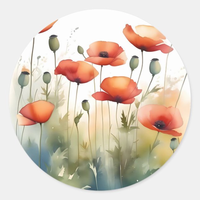 Minimalistischer Roter Mohn Runder Aufkleber (Vorderseite)