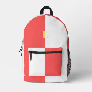 Minimalistischer roter und weißer Rucksack mit ind