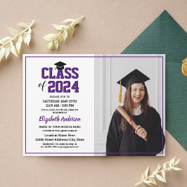 Minimalistischer Royal Lila Graduate Foto Abschlus Einladung
