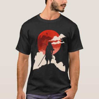 Minimalistischer Samurai-Silhouette unter rotem Mo T-Shirt