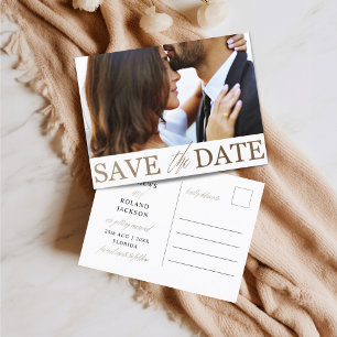 Minimalistischer Save the Date Faux Gold & Foto Postkarte