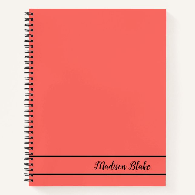 Minimalistischer Schlicht Red Customizable Name Notizbuch (Vorderseite)