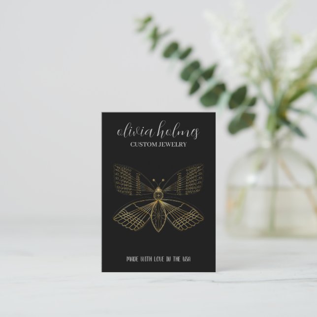 Minimalistischer Schmuck aus schwarzem Schmetterli Visitenkarte (Stehend Vorderseite)