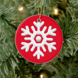 Minimalistischer Schneeflocken Rot Keramik Ornament