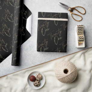 Minimalistischer Schriftzug Schwarz und Gold 21. G Geschenkpapier
