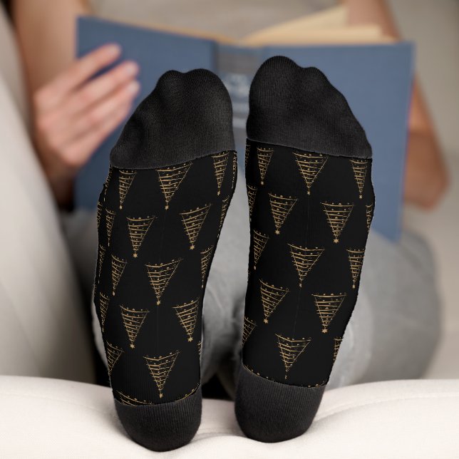 Minimalistischer Schwarz-Gold Weihnachtsbaum Socken (Unterseite)
