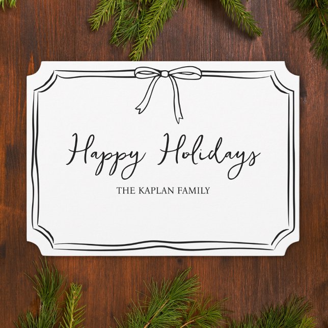 Minimalistischer Schwarz-Weiß-Bow Niedlich Happy H Karte (Send season’s greetings with this chic, customizable holiday card—perfect for the modern family.)
