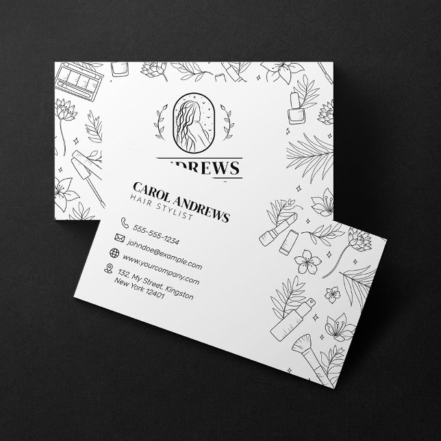 Minimalistischer Schwarz-Weiß-Haartrockner Visitenkarte (Von Creator hochgeladen)