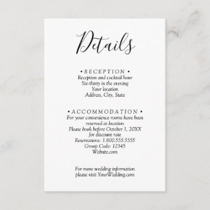 Minimalistischer Schwarz-Weiß-Hochzeitsdetails-QR- Begleitkarte