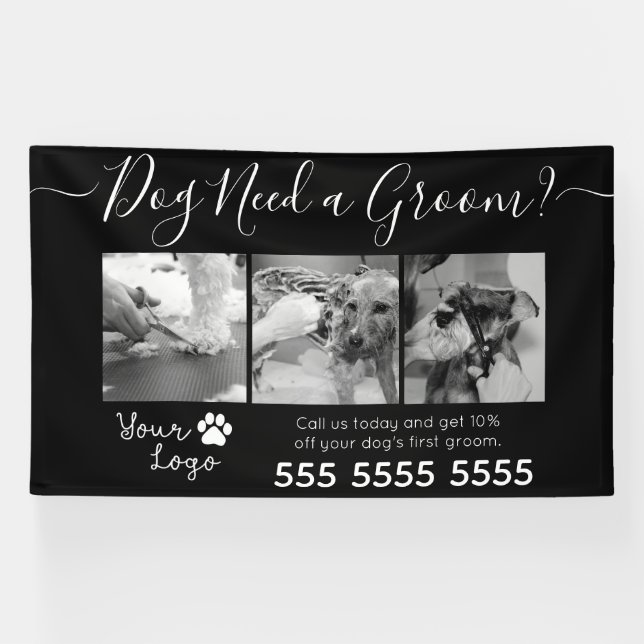 Minimalistischer Schwarz-Weiß-Hund wächst Banner (Horizontal)