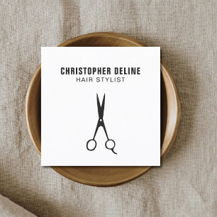Minimalistischer Schwarz-Weiß-Schere-Hairstylist Quadratische Visitenkarte