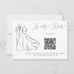 Minimalistischer Schwarz-Weiß-Script-Hochzeits-QR- RSVP Karte