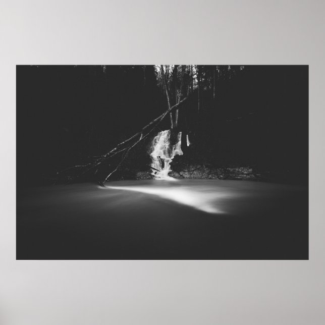 Minimalistischer Schwarz-Weiß-Wasserfall Poster (Vorne)