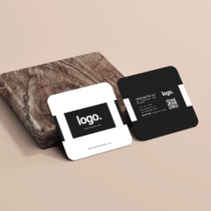 Minimalistischer Schwarz-weißer Beruflicher QR-Cod Quadratische Visitenkarte