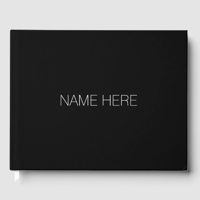 Minimalistischer Schwarz-weißer individuelle Name Gästebuch (Vorderseite)