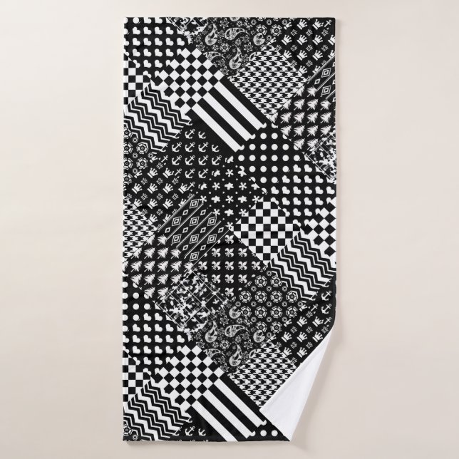 Minimalistischer Schwarz-weißer Mixed-Muster-Stil Badehandtuch (Badehandtuch)