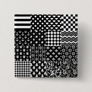 Minimalistischer Schwarz-weißer Mixed-Muster-Stil Button