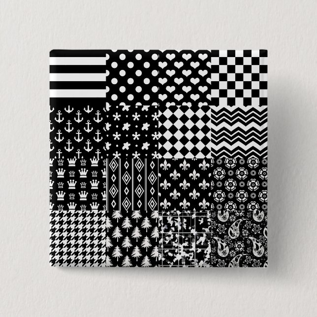 Minimalistischer Schwarz-weißer Mixed-Muster-Stil Button (Vorderseite)
