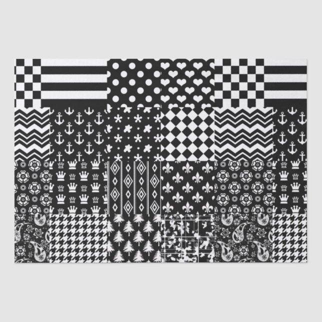 Minimalistischer Schwarz-weißer Mixed-Muster-Stil Seidenpapier (Vorderseite)