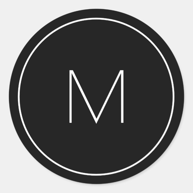 Minimalistischer Schwarz-weißer Monogramm-einfache Runder Aufkleber (Vorderseite)
