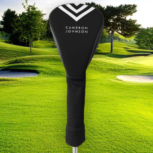 Minimalistischer Schwarz-weißer Name Zickzack Geom Golf Headcover