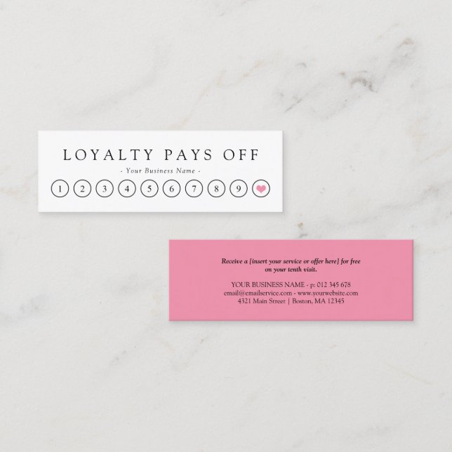Minimalistischer Schwarz-weißer Pink-Loyalitätstes Treuekarte (Vorne/Hinten)